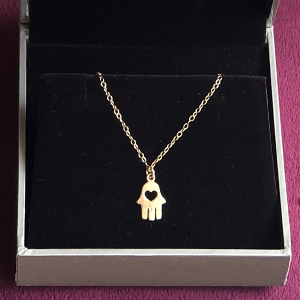 14K Gold Filled Hamsa Heart Cutout Hand Necklace